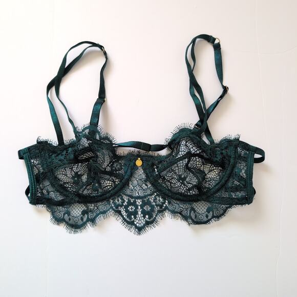 Gooseberry Intimates Lace Underwire Bra - Size Small - Emerald Green Sexy Sheer - Picture 3 of 10